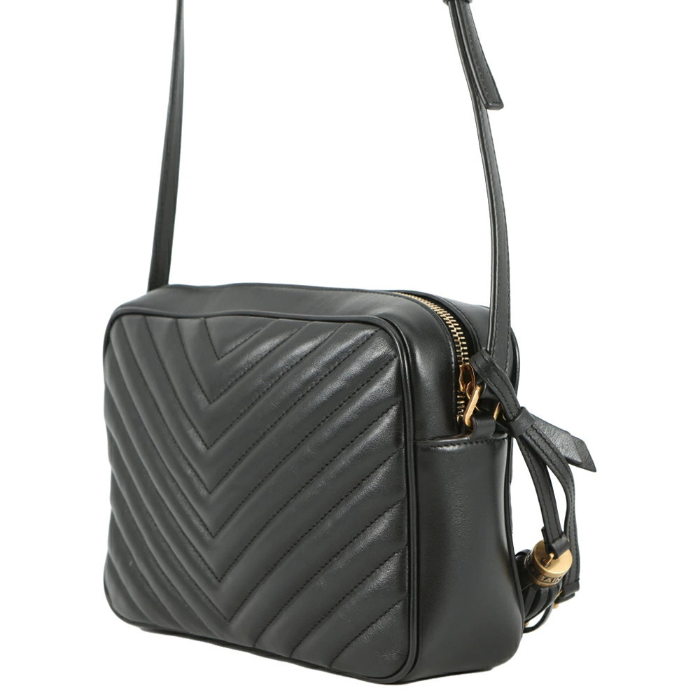 Saint Laurent stitch Paris Lou Tassel Camera V Leather Shoulder Bag Black
